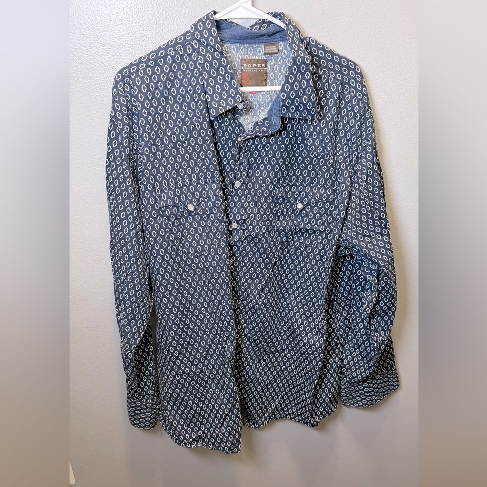 Roper Men's Long Sleeve Blue Snap Pearl Button Western‎ Shirt Size 3XL